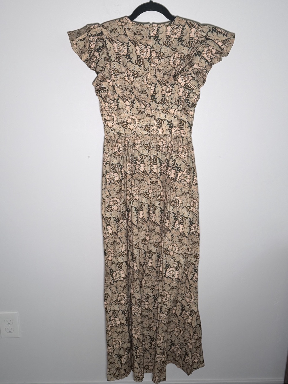 O.P.T. Floral Print Ruffle Sleeve Maxi Dress in Beige 100% Cotton S - Picture 5 of 8